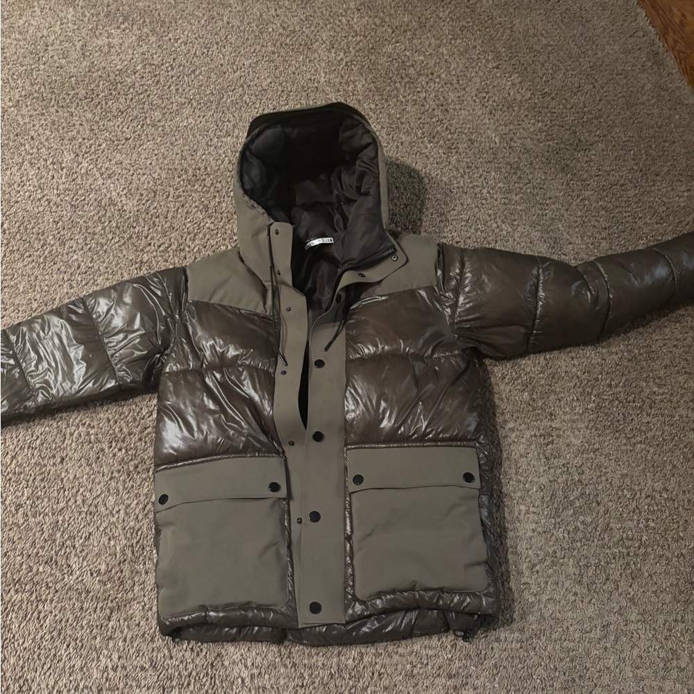 Zara Men's Khaki Contrast Puffer Jacket Size S - Picture 14 of 14
